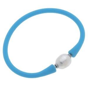 NEW CANVAS STYLE women's bali freshwater pearl silicone bracelet in aqua